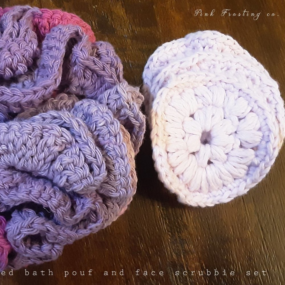 Crocheted Bath Pouf Face Scrubbie Set choose color
